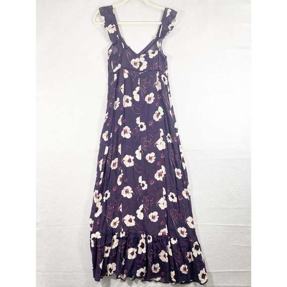 Leith Dress Small Purple Floral A-Line Maxi Slit Ruffle Sleeveless - Picture 2 of 11